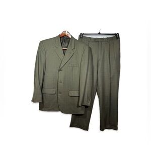 Paulo Solari Olive Green Plaid Men's Suit 42R Athletic Fit 100% Wool